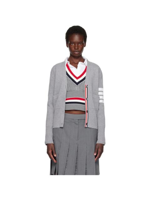 Thom Browne Gray Wool 4-Bar V-Neck Cardigan