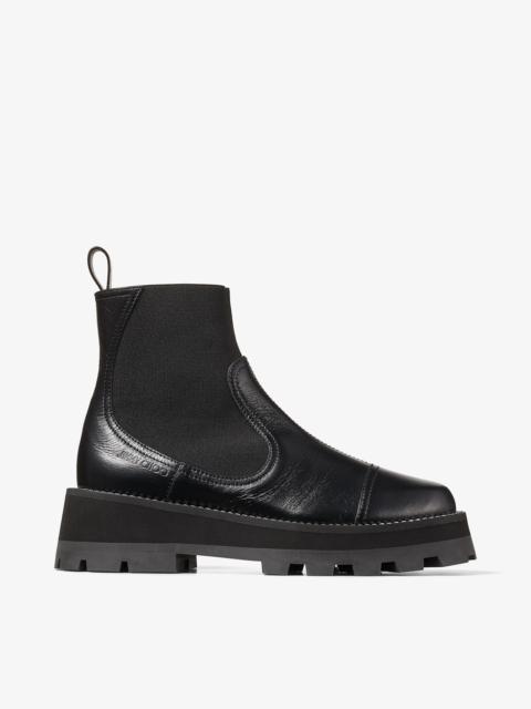 JIMMY CHOO Clayton Flat
Black Vintage Leather Ankle Boots with Crystal Embellishment