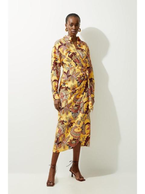 KAREN MILLEN Viscose Linen Woven Shirt Midi Dress