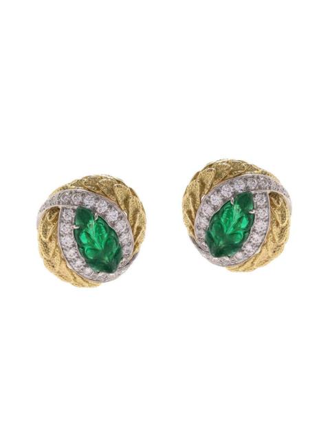 DAVID WEBB Emerald Laurel Carved Leaf Earrings