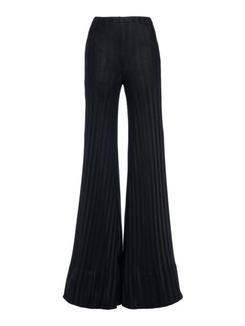 Herringbone Striped Flared Pants black