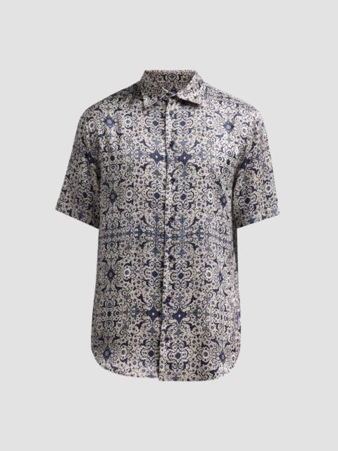 EMPORIO ARMANI Men's Abstract Floral Short-Sleeve Sport Shirt - Blue Arabesque
