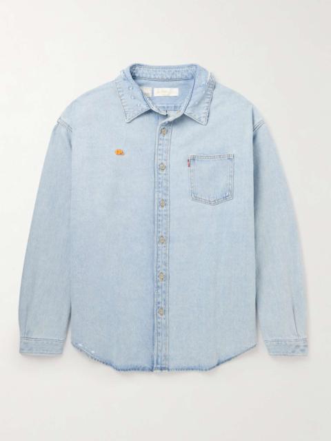 ERL + Levi's Logo-Embroidered Distressed Denim Overshirt
