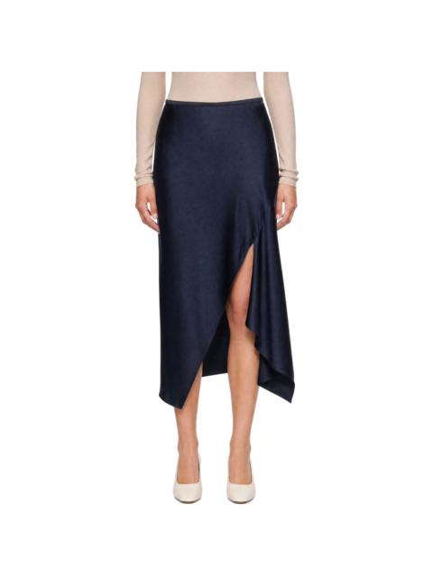 Helmut Lang Navy Silk Slip Midi Skirt