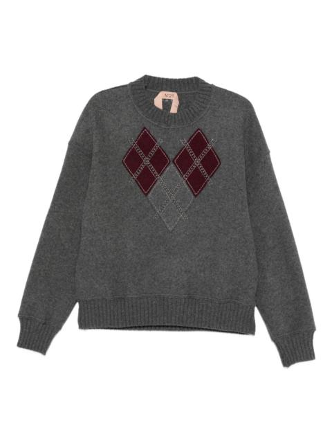 N°21 argyle-appliqué jumper