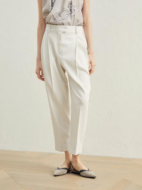Brunello Cucinelli Cotton and viscose sparkling twill baggy sartorial trousers with monili