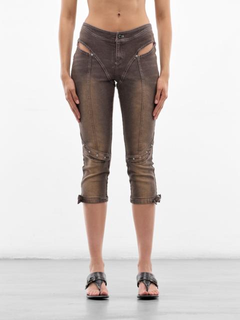 DIDU Cut-Out Embellished Denim Capri Jeans