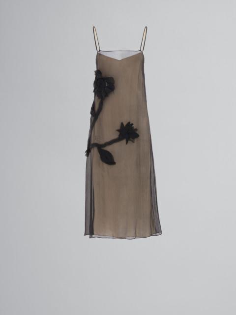 BLACK CREPON SLIP DRESS WITH FLOWER APPLIQUÉS