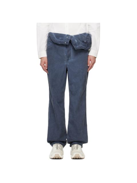 JUNTAE KIM Navy Asymmetric Flower Trousers