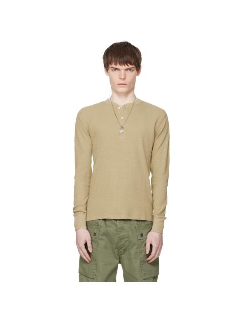 RRL by Ralph Lauren Beige Garment-Dyed Waffle-Knit Henley