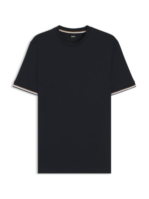 BOSS COTTON-JERSEY T-SHIRT WITH SIGNATURE-STRIPE CUFFS