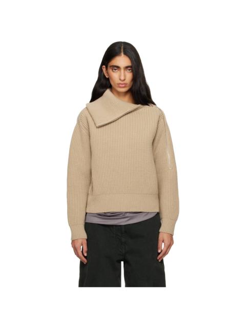 Dries Van Noten Beige Zipped Wool Turtleneck