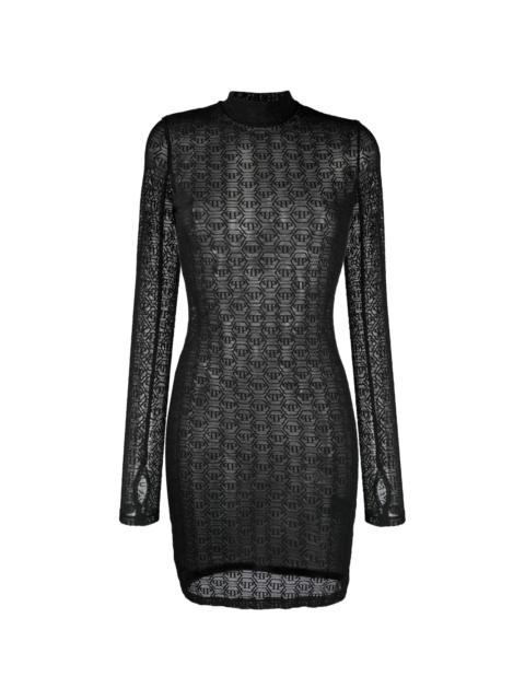 PHILIPP PLEIN monogram-pattern tulle mini dress