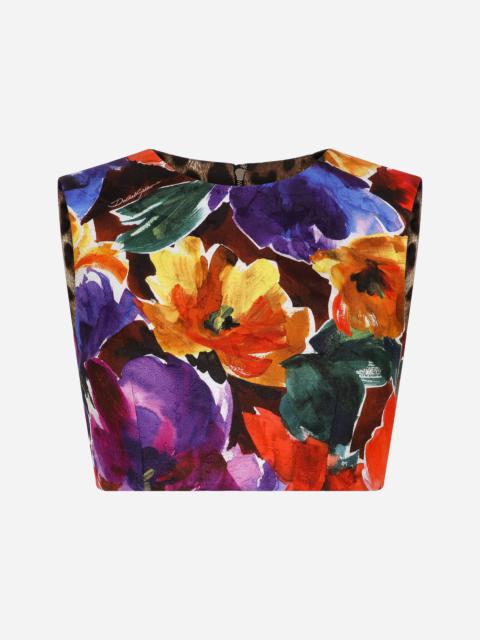 Brocade crop top with abstract flower print