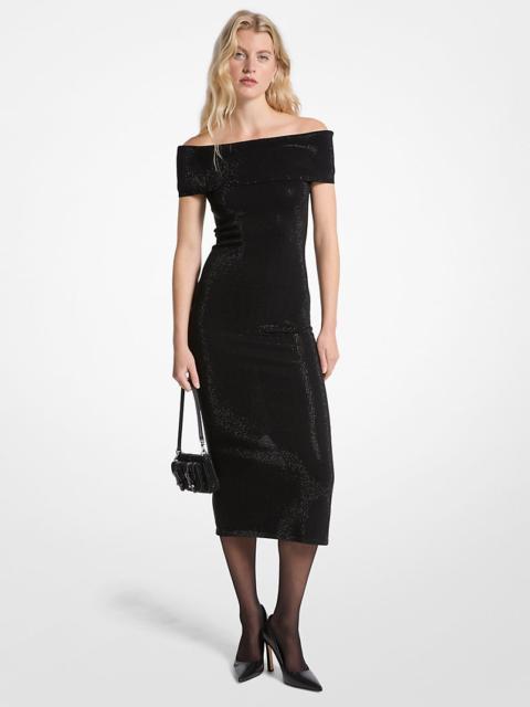 MICHAEL KORS Embellished Stretch Knit Off-The-Shoulder Dress