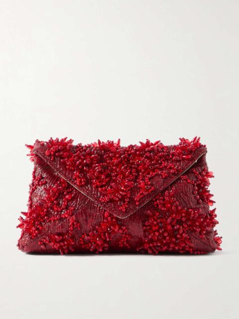 Embellished metallic jacquard clutch Red