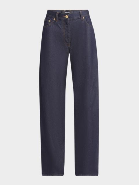 VERSACE High-Rise Indaco Dark Wash Denim Barrel-Leg Pants