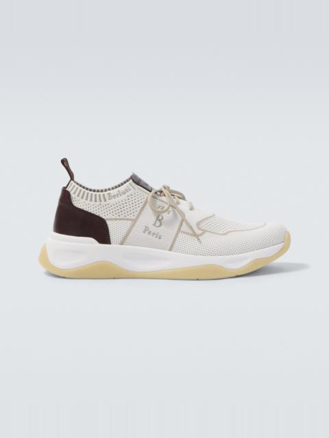 Berluti Shadow leather-trimmed knitted sneakers