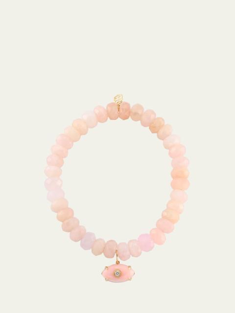 SYDNEY EVAN 14K Carved Pink Opal and Diamond Bezel Evil Eye on Morganite Stretch Bracelet