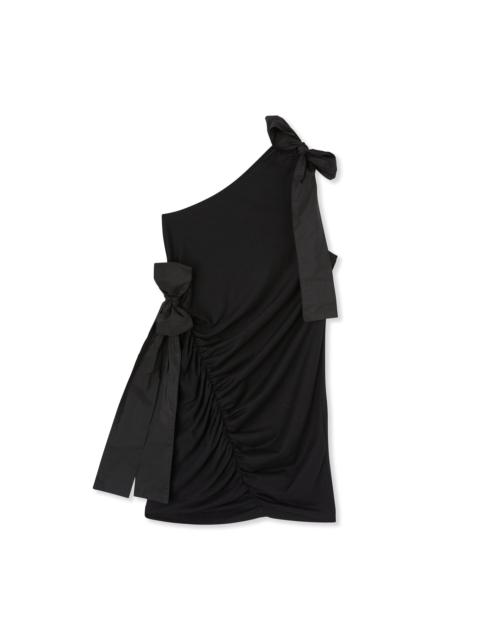 MSGM One-shoulder short dress in jersey with taffeta bows