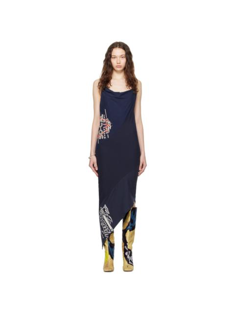 CONNER IVES Navy Reconstituted Midi Dress