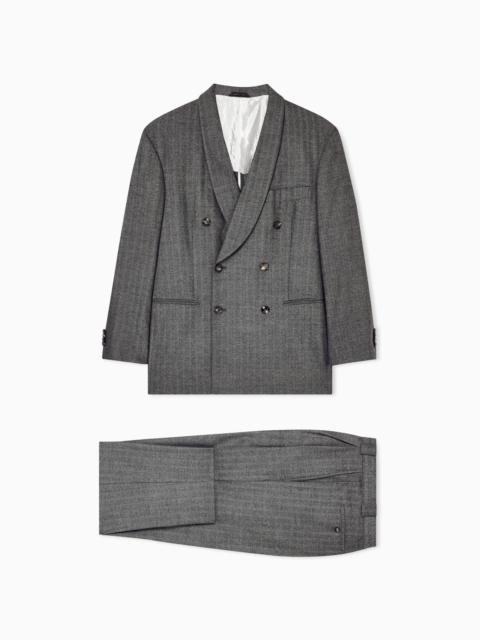 GIORGIO ARMANI HERITAGE LINE DOUBLE-BREASTED SUIT IN CHEVRON VIRGIN WOOL AND CASHMERE