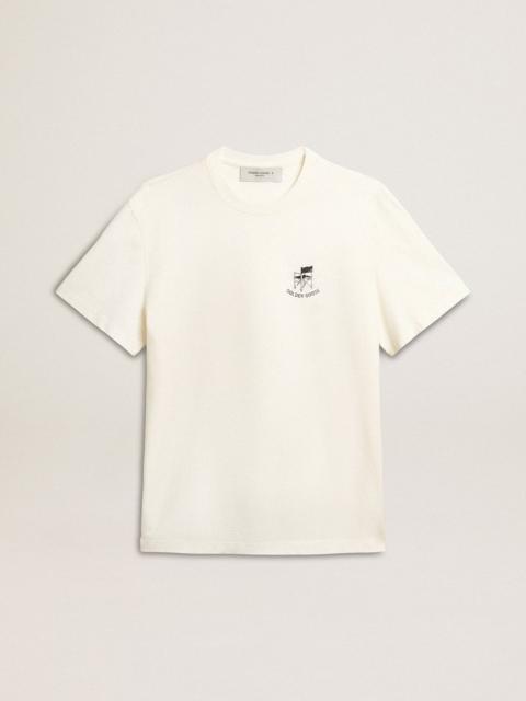 Golden Goose White cotton T-shirt with seasonal logo print on the front