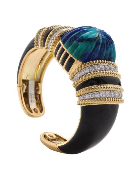DAVID WEBB Diamond Azurmalachite Empire Cuff Bracelet
