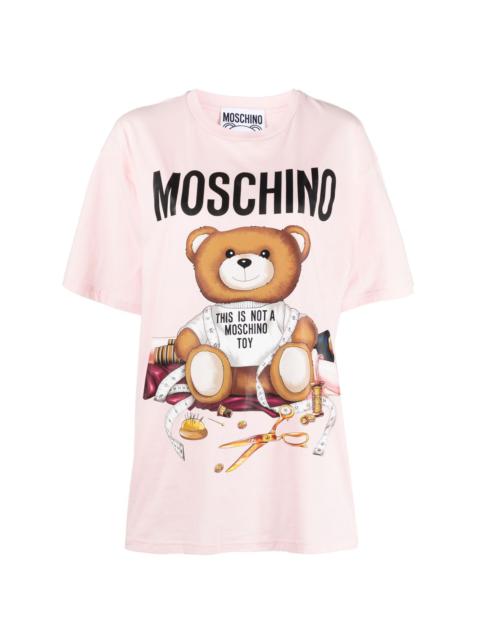 teddy bear-print cotton T-shirt