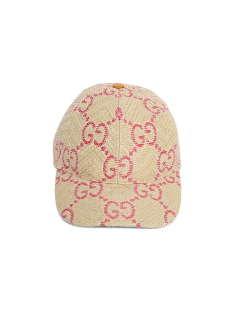 GUCCI Gucci GG Raffia Effect Baseball Hat 'Beige/Red'