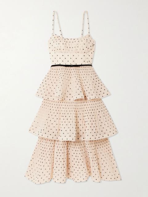 Zimmermann Pleated tiered polka-dot organza midi dress Cream