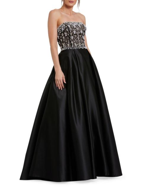 MAC DUGGAL Women's Satin Embellished Strapless Ballgown - Black Ivory