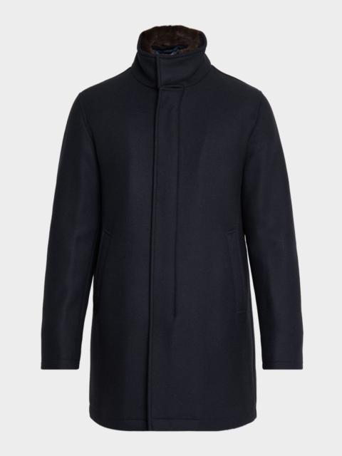 Herno Men's Twill Car Coat w/ Removable Faux-Fur Collar