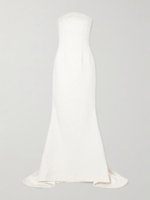 CLIO PEPPIATT Olympia Strapless Faux Pearl-embellished Tulle Gown
