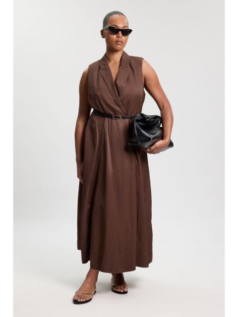 KAREN MILLEN Plus Size Premium Viscose Linen Tailored Belted Full Skirted Midi Dress