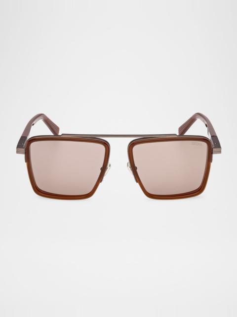 ZEGNA 남성용 금속 Aviator 선글라스