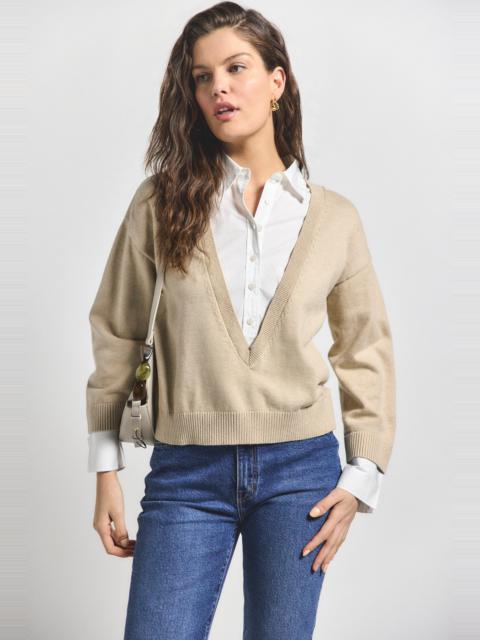 DEREK LAM 10 CROSBY RIDA STRIPED MIXED MEDIA SWEATER
