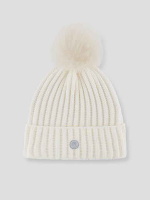 BOGNER Ranya Knitted hat with lambskin pompom in Off-white