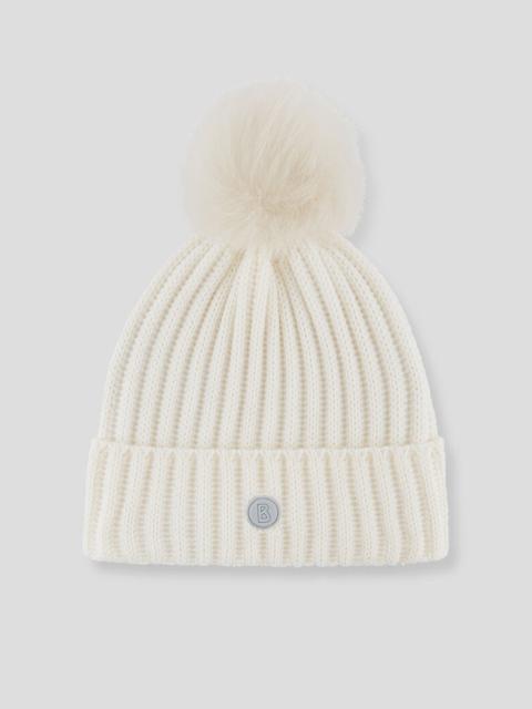 BOGNER Ranya Knitted hat with lambskin pompom in Off-white