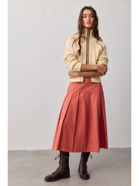 FREE PEOPLE We The Free Skipper Pleated Chino Midi Skirt