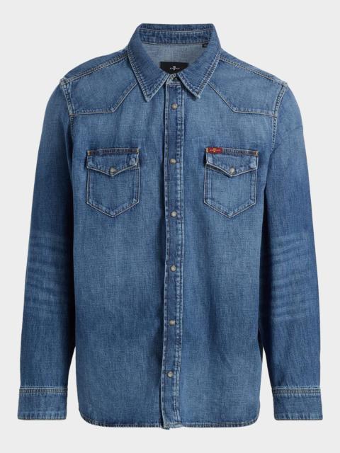 7 For All Mankind Men's Point Collar Denim Shirt