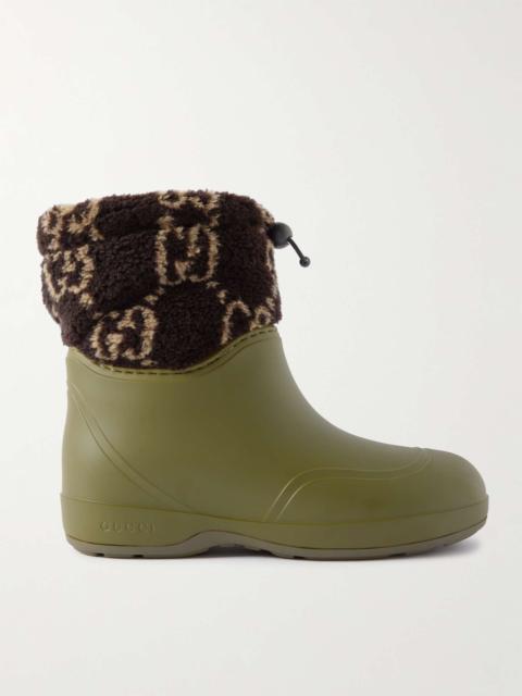 GUCCI Crossy Logo-Print Faux Shearling-Trimmed Rubber Boots