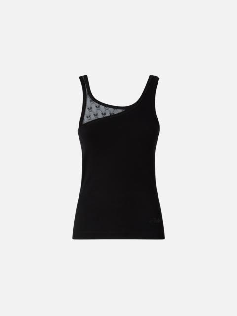 PINKO VEST TOP WITH LOVE BIRDS LOGO LACE