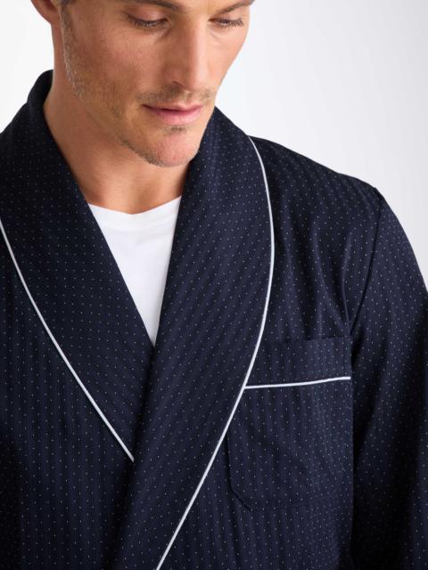 Derek Rose Men's Dressing Gown Royal 40 Cotton Satin Navy