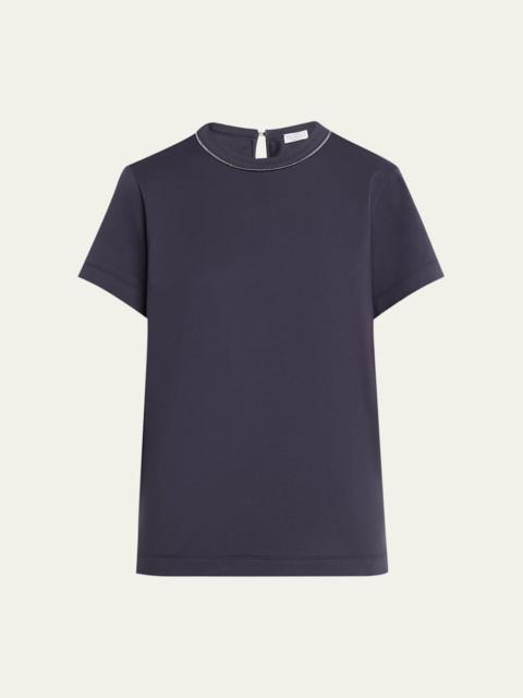 Brunello Cucinelli Metallic Seams Cotton Stretch Short-Sleeve T-Shirt