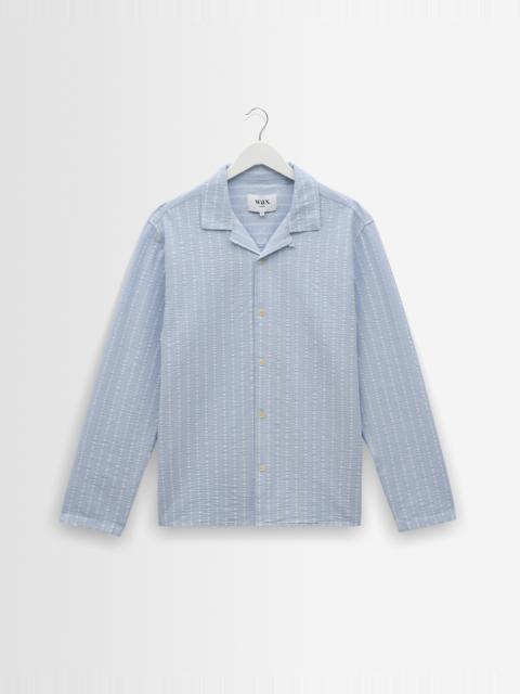 Wax London Corey - Blue And Ecru Seersucker-Cotton Stripe Shirt