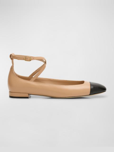 Eden Bicolor Leather Ankle-Strap Flats