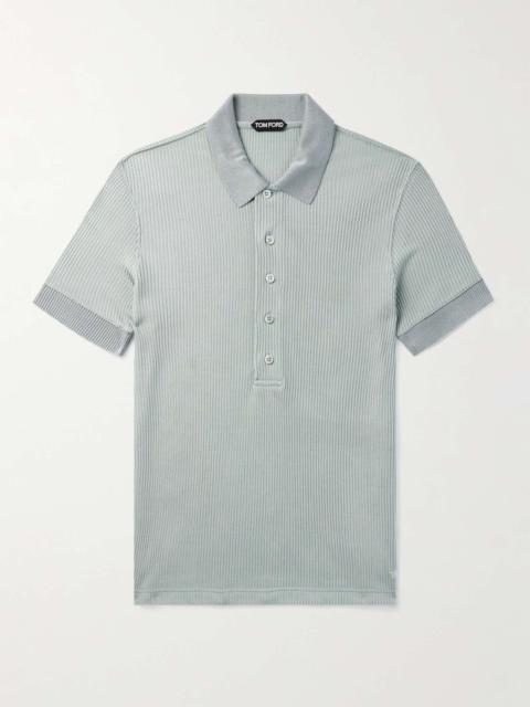 Slim-Fit Ribbed-Knit Polo Shirt