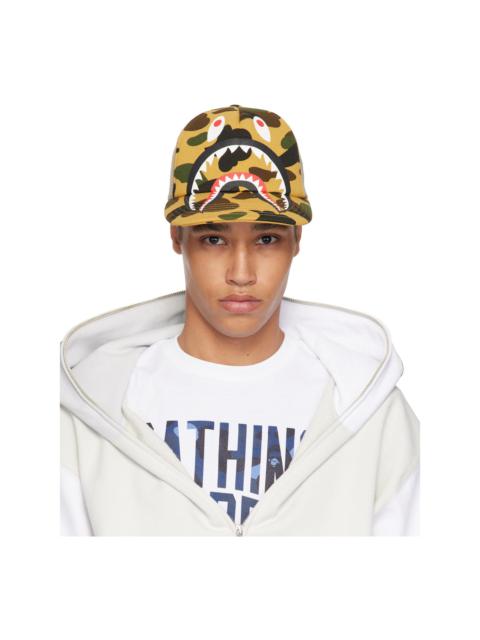 A BATHING APE® Yellow & Beige 1st Camo Shark Mesh Cap
