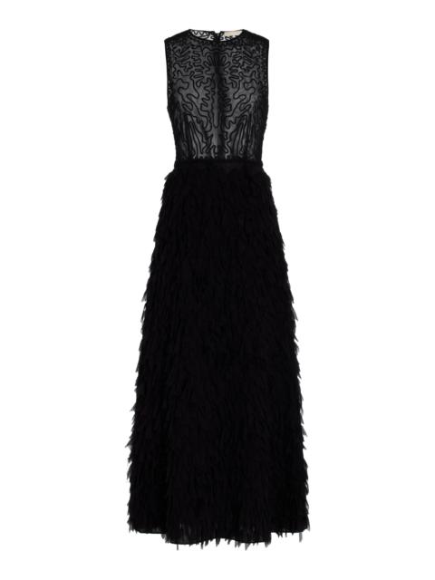 Lara Embroidered Tulle Maxi Dress black